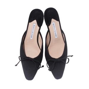 MANOLO BLAHNIK Black Suede Bow Ballerimu Ballet Flats Mules 39.5 EUC